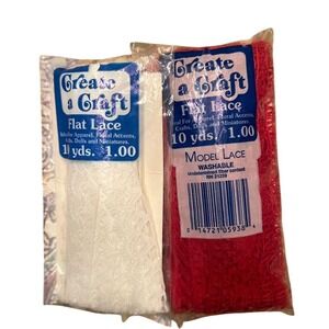 VTG Create a Craft Lace Ribbon Bundle White & Red 10 Yards Each